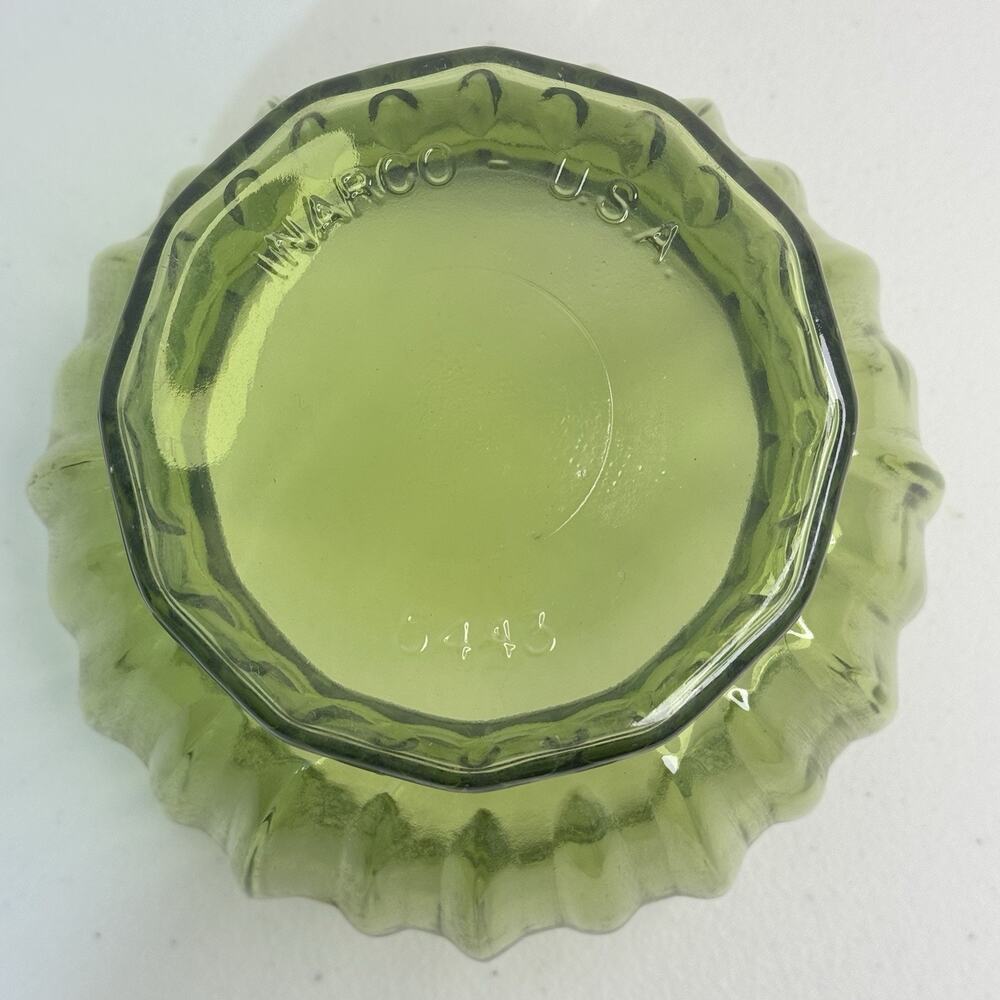 Inarco USA #5443 Olive Green Glass Ribbed Bowl Glass Plant Pot Vase VTG MCM - Picture 6 of 7